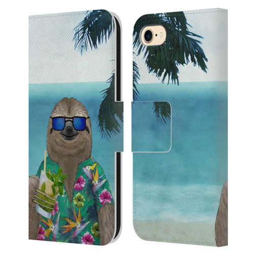 Barruf Animals Sloth In Summer Leather Book Wallet Case Cover For Apple iPhone 7 / 8 / SE 2020 & 2022