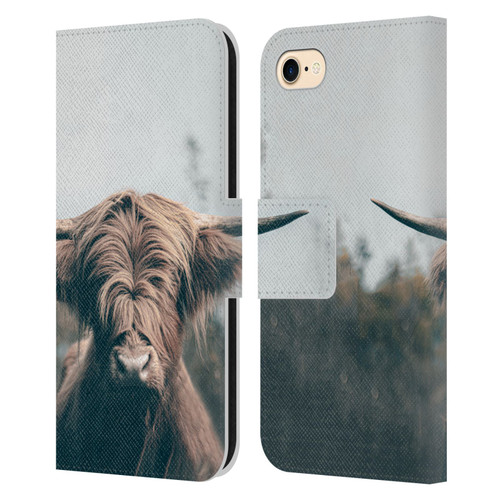 Patrik Lovrin Animal Portraits Highland Cow Leather Book Wallet Case Cover For Apple iPhone 7 / 8 / SE 2020 & 2022