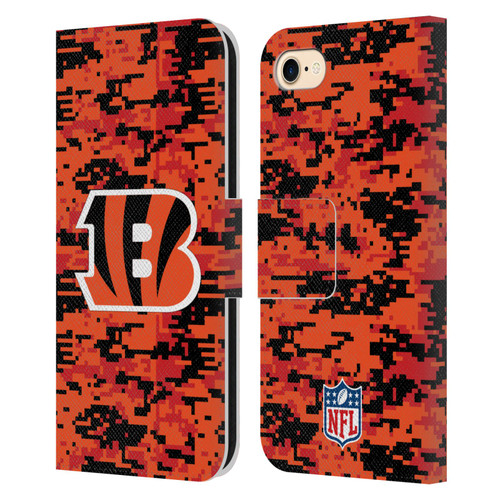 NFL Cincinnati Bengals Graphics Digital Camouflage Leather Book Wallet Case Cover For Apple iPhone 7 / 8 / SE 2020 & 2022