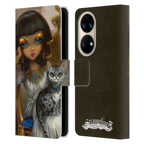 Strangeling Art Egyptian Girl with Cat Leather Book Wallet Case Cover For Huawei P50