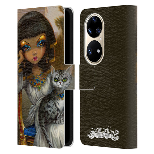 Strangeling Art Egyptian Girl with Cat Leather Book Wallet Case Cover For Huawei P50 Pro