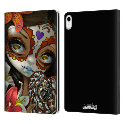 Strangeling Art Day of Dead Heart Charm Leather Book Wallet Case Cover For Apple iPad 10.9 (2022)