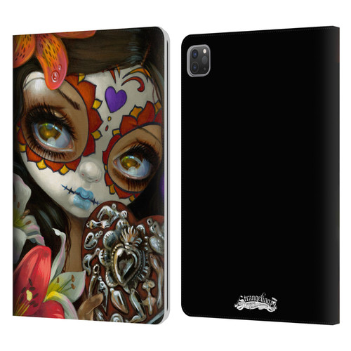 Strangeling Art Day of Dead Heart Charm Leather Book Wallet Case Cover For Apple iPad Pro 11 2020 / 2021 / 2022