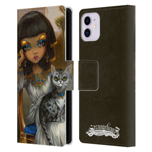 Strangeling Art Egyptian Girl with Cat Leather Book Wallet Case Cover For Apple iPhone 11
