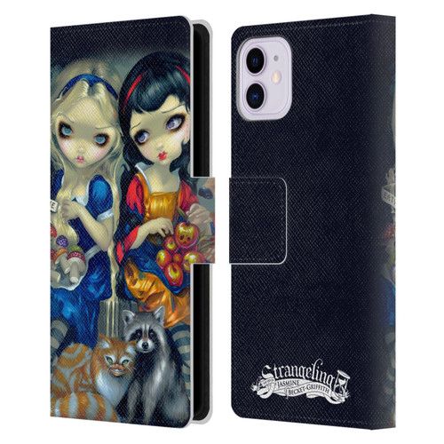 Strangeling Art Girls With Cat And Raccoon Leather Book Wallet Case Cover For Apple iPhone 11