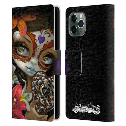 Strangeling Art Day of Dead Heart Charm Leather Book Wallet Case Cover For Apple iPhone 11 Pro