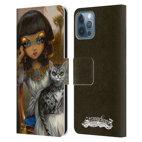 Strangeling Art Egyptian Girl with Cat Leather Book Wallet Case Cover For Apple iPhone 12 / iPhone 12 Pro
