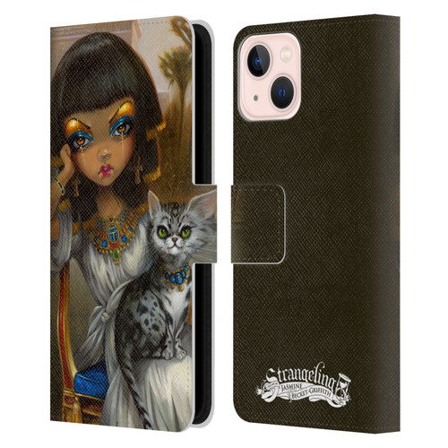 Strangeling Art Egyptian Girl with Cat Leather Book Wallet Case Cover For Apple iPhone 13