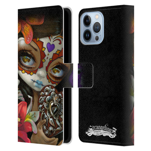 Strangeling Art Day of Dead Heart Charm Leather Book Wallet Case Cover For Apple iPhone 13 Pro Max