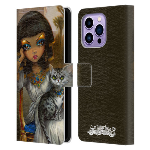 Strangeling Art Egyptian Girl with Cat Leather Book Wallet Case Cover For Apple iPhone 14 Pro Max
