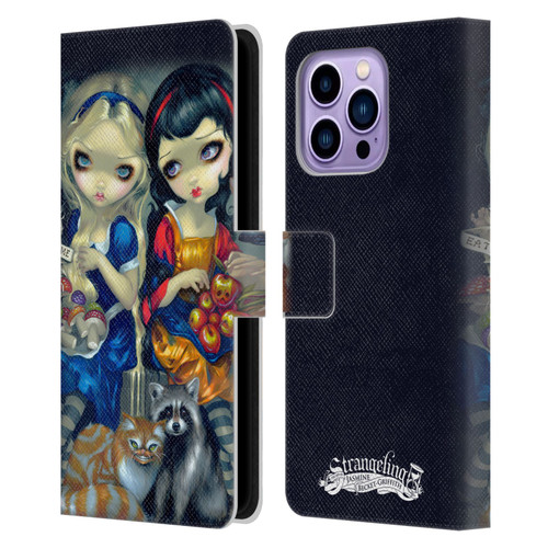 Strangeling Art Girls With Cat And Raccoon Leather Book Wallet Case Cover For Apple iPhone 14 Pro Max