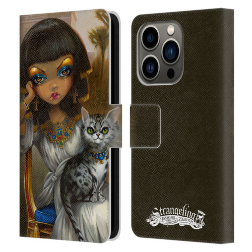 Strangeling Art Egyptian Girl with Cat Leather Book Wallet Case Cover For Apple iPhone 14 Pro