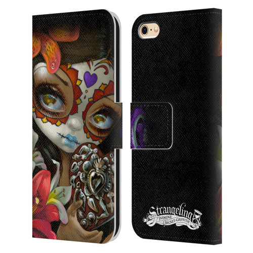 Strangeling Art Day of Dead Heart Charm Leather Book Wallet Case Cover For Apple iPhone 6 / iPhone 6s