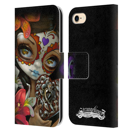 Strangeling Art Day of Dead Heart Charm Leather Book Wallet Case Cover For Apple iPhone 7 / 8 / SE 2020 & 2022