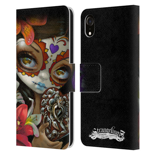 Strangeling Art Day of Dead Heart Charm Leather Book Wallet Case Cover For Apple iPhone XR