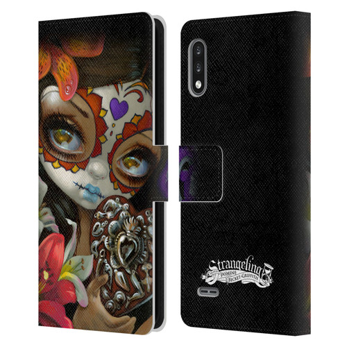 Strangeling Art Day of Dead Heart Charm Leather Book Wallet Case Cover For LG K22