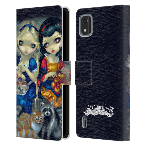 Strangeling Art Girls With Cat And Raccoon Leather Book Wallet Case Cover For Nokia C2 2nd Edition