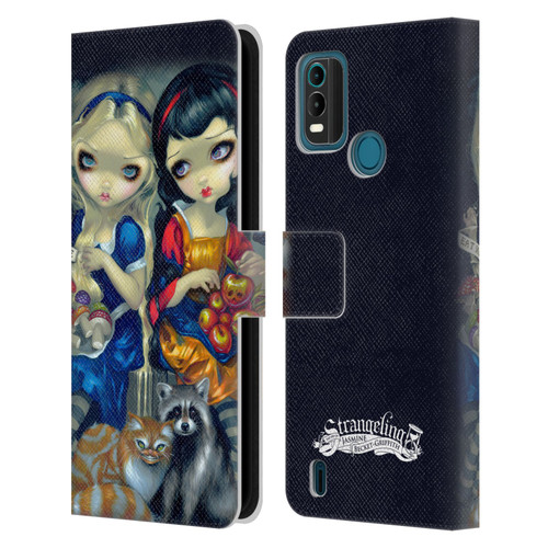 Strangeling Art Girls With Cat And Raccoon Leather Book Wallet Case Cover For Nokia G11 Plus
