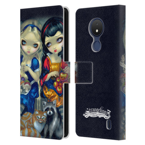 Strangeling Art Girls With Cat And Raccoon Leather Book Wallet Case Cover For Nokia C21