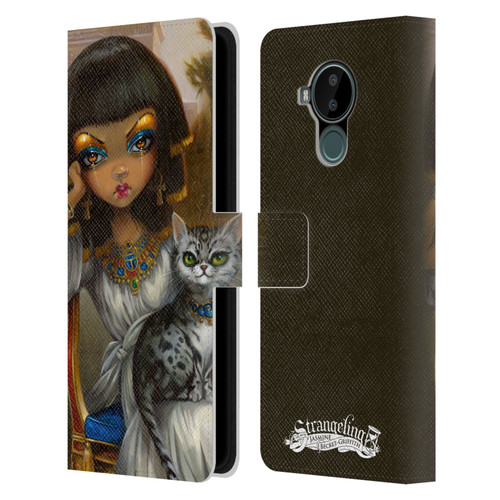 Strangeling Art Egyptian Girl with Cat Leather Book Wallet Case Cover For Nokia C30