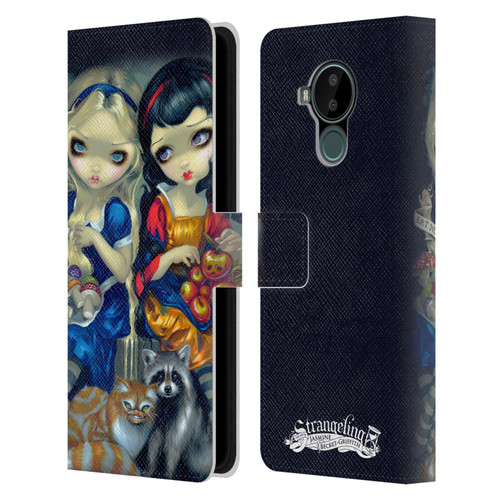 Strangeling Art Girls With Cat And Raccoon Leather Book Wallet Case Cover For Nokia C30