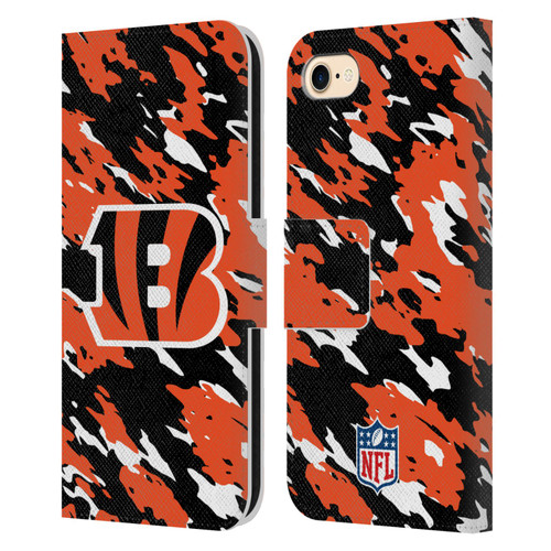 NFL Cincinnati Bengals Logo Camou Leather Book Wallet Case Cover For Apple iPhone 7 / 8 / SE 2020 & 2022