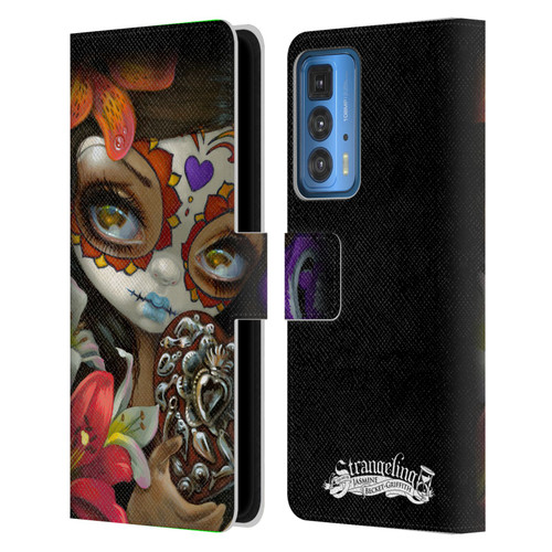 Strangeling Art Day of Dead Heart Charm Leather Book Wallet Case Cover For Motorola Edge (2022)