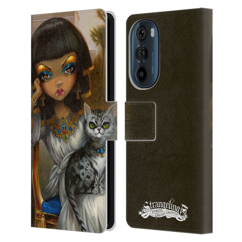 Strangeling Art Egyptian Girl with Cat Leather Book Wallet Case Cover For Motorola Edge 30
