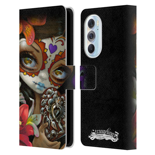 Strangeling Art Day of Dead Heart Charm Leather Book Wallet Case Cover For Motorola Edge X30