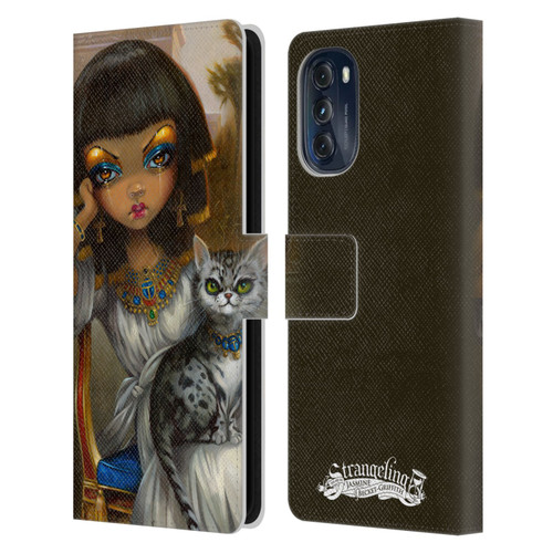 Strangeling Art Egyptian Girl with Cat Leather Book Wallet Case Cover For Motorola Moto G (2022)