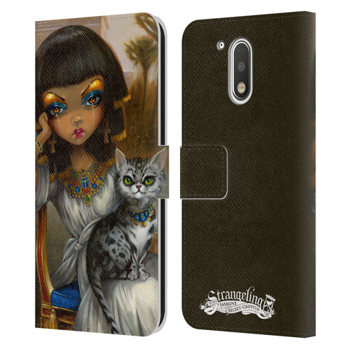 Strangeling Art Egyptian Girl with Cat Leather Book Wallet Case Cover For Motorola Moto G41