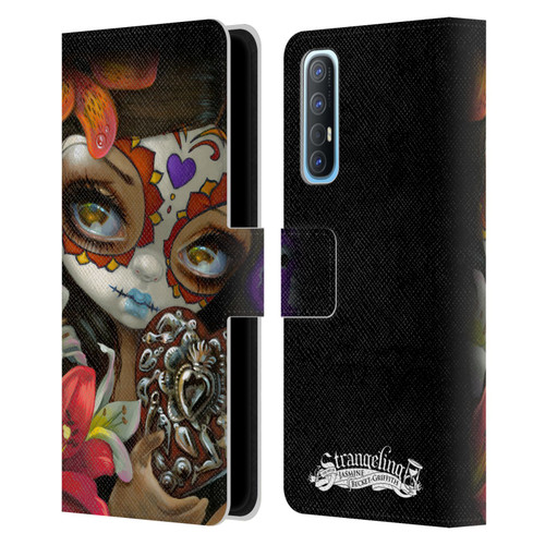 Strangeling Art Day of Dead Heart Charm Leather Book Wallet Case Cover For OPPO Find X2 Neo 5G