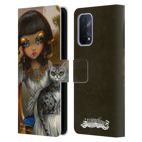 Strangeling Art Egyptian Girl with Cat Leather Book Wallet Case Cover For OPPO A54 5G