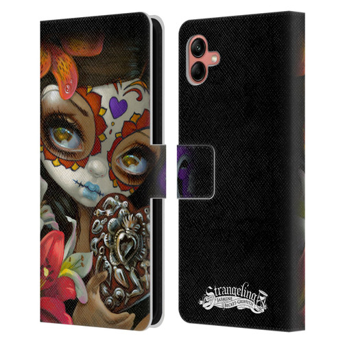 Strangeling Art Day of Dead Heart Charm Leather Book Wallet Case Cover For Samsung Galaxy A04 (2022)