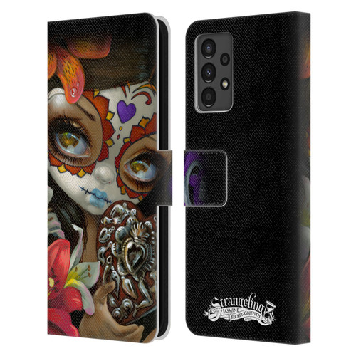 Strangeling Art Day of Dead Heart Charm Leather Book Wallet Case Cover For Samsung Galaxy A13 (2022)