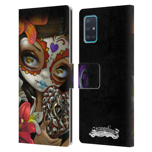 Strangeling Art Day of Dead Heart Charm Leather Book Wallet Case Cover For Samsung Galaxy A51 (2019)