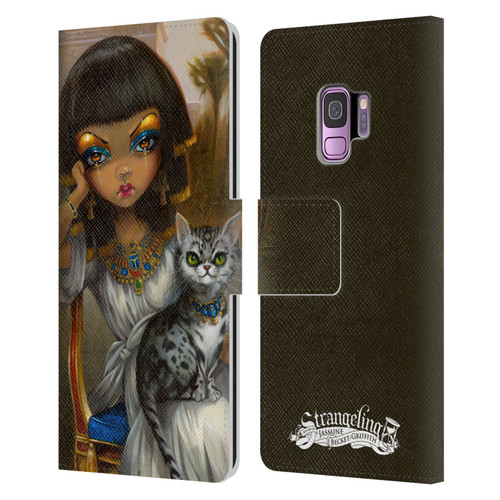 Strangeling Art Egyptian Girl with Cat Leather Book Wallet Case Cover For Samsung Galaxy S9