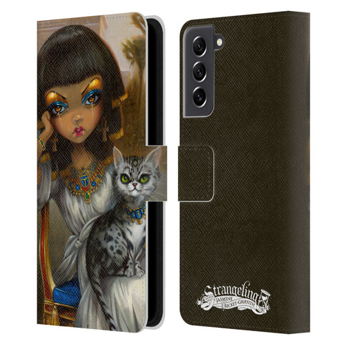 Strangeling Art Egyptian Girl with Cat Leather Book Wallet Case Cover For Samsung Galaxy S21 FE 5G