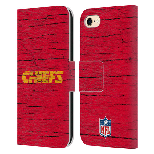 NFL Kansas City Chiefs Logo Distressed Look Leather Book Wallet Case Cover For Apple iPhone 7 / 8 / SE 2020 & 2022