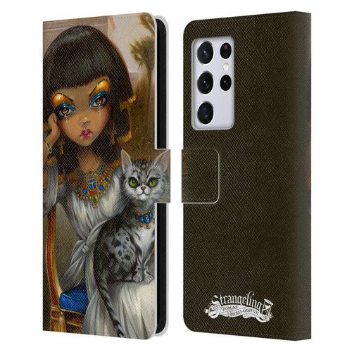 Strangeling Art Egyptian Girl with Cat Leather Book Wallet Case Cover For Samsung Galaxy S21 Ultra 5G