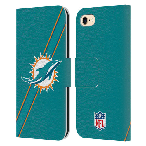 NFL Miami Dolphins Logo Stripes Leather Book Wallet Case Cover For Apple iPhone 7 / 8 / SE 2020 & 2022