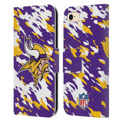 NFL Minnesota Vikings Logo Camou Leather Book Wallet Case Cover For Apple iPhone 7 / 8 / SE 2020 & 2022