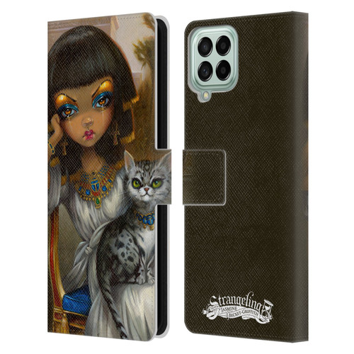 Strangeling Art Egyptian Girl with Cat Leather Book Wallet Case Cover For Samsung Galaxy M53 (2022)