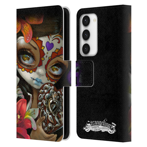 Strangeling Art Day of Dead Heart Charm Leather Book Wallet Case Cover For Samsung Galaxy S23 5G
