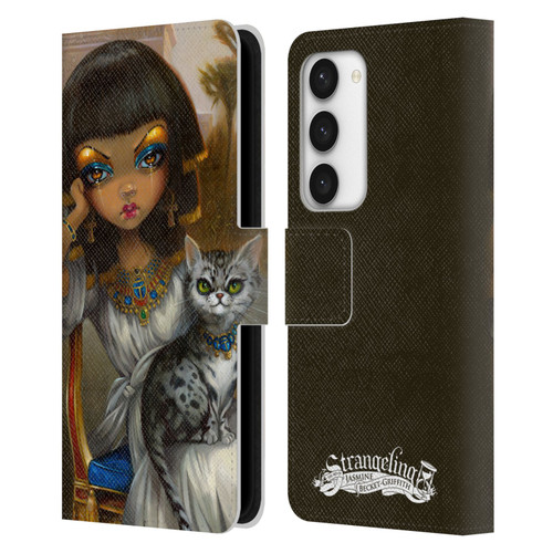 Strangeling Art Egyptian Girl with Cat Leather Book Wallet Case Cover For Samsung Galaxy S23 5G