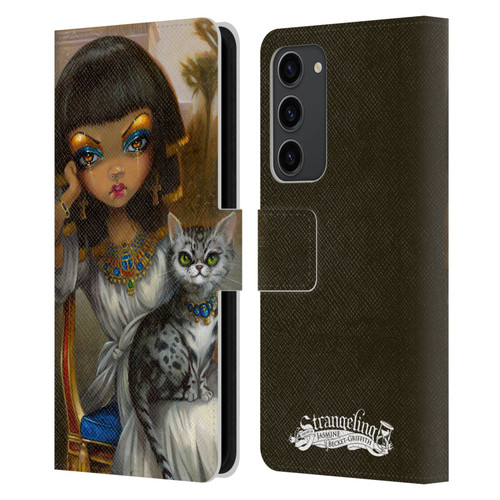 Strangeling Art Egyptian Girl with Cat Leather Book Wallet Case Cover For Samsung Galaxy S23+ 5G