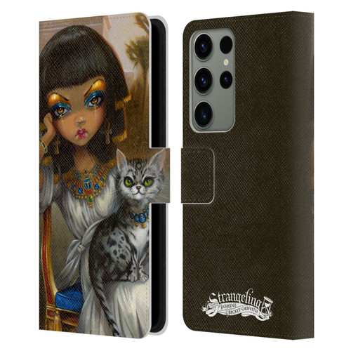 Strangeling Art Egyptian Girl with Cat Leather Book Wallet Case Cover For Samsung Galaxy S23 Ultra 5G