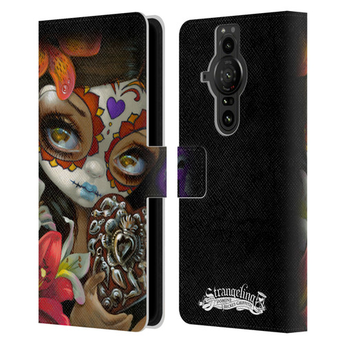 Strangeling Art Day of Dead Heart Charm Leather Book Wallet Case Cover For Sony Xperia Pro-I