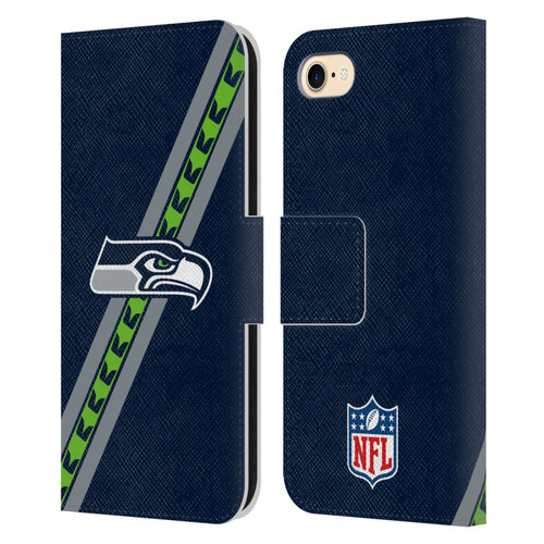NFL Seattle Seahawks Logo Stripes Leather Book Wallet Case Cover For Apple iPhone 7 / 8 / SE 2020 & 2022
