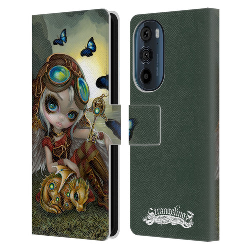 Strangeling Dragon Steampunk Fairy Leather Book Wallet Case Cover For Motorola Edge 30